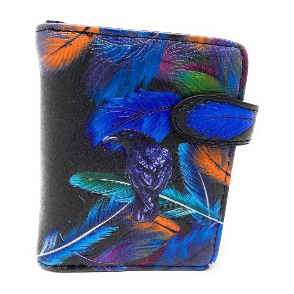 9720 Raven Feathers with Raven Small Wallet and Teen Girls Vegan Faux